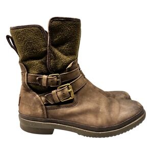UGG Simmens Waterproof Moto Boots Women's US 7.5 Brown Leather Wool